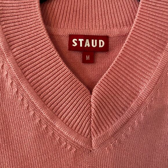 NWT Staud Women size Medium Damask Pink Sullivan Top Sweater V-neck Preppy Wool - Picture 3 of 11